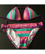 Arizona Two Piece Bathing Suit Bikini Top Size M Bottom Size L Striped - £13.06 GBP