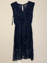 Luxology Navy Blue Lace Midi Dress Size 6 Sleeveless Tie Waist Cocktail - $24.18