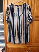NAIF Womens Striped Open Weave Sleeve Tunic Blouse Top Shirt Plus Size 1X - $7.82