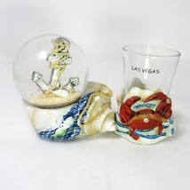 Set Snow Globe & Shot Glass / Candle Holder Nautical Ocean Anchor Sea Crab Resin - £14.80 GBP