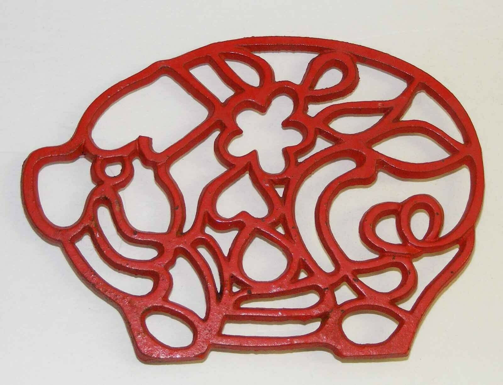 RED PIG TRIVET Iron 6"x4" - $10.00