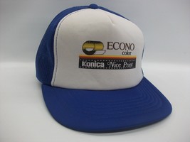 Econo Color Film Hat VTG Konica Nice Print Blue White Snapback Trucker Cap - $19.99