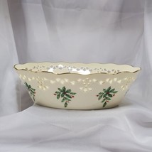 Lenox Christmas Holiday Holly Dimension Collection Scalloped Oval Serving Bowl P - $29.69