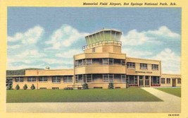 Memorial Field Airport Hot Springs National Park Arkansas linen postcard - $6.44