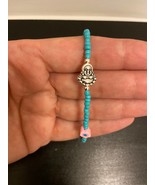 Happy Buddha charm beaded bracelets polymer flower enamel turquoise blue... - $285.54 MXN