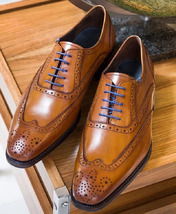 New Men Brown Brogue Oxfords Collection Handmade Wingtip Lace Up Shoes - $159.00