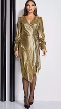 STAR by Julien Macdonald Gold Metallic Wrap Midi Dress With Stretch (JM7) - £28.97 GBP