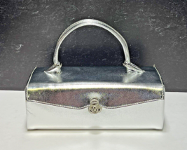 Vintage Metallic Silver Box Purse Handbag Rosette Clasp Wedding Party El... - £37.15 GBP