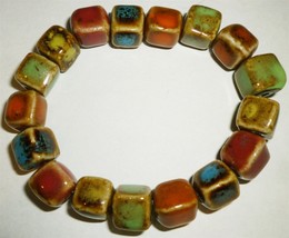 Charming Vintage Square Multicolor Ceramic Beads Strechable Bracelet - £4.79 GBP