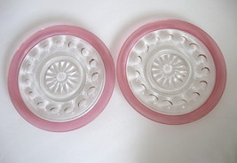 Set of Two (2) King&#39;s Crown Thumbprint Cranberry Flashed Footed Salad Plates  - £15.84 GBP