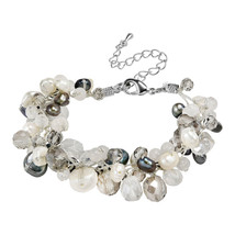 Sophisticated Elegance Black and White Pearl with Mix Stones Cluster Bracelet - £18.04 GBP
