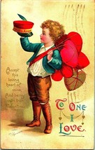 Signed Ellen Clapsaddle Valentines Boy Hearts To One I Love Embossed DB Postcard - £11.81 GBP