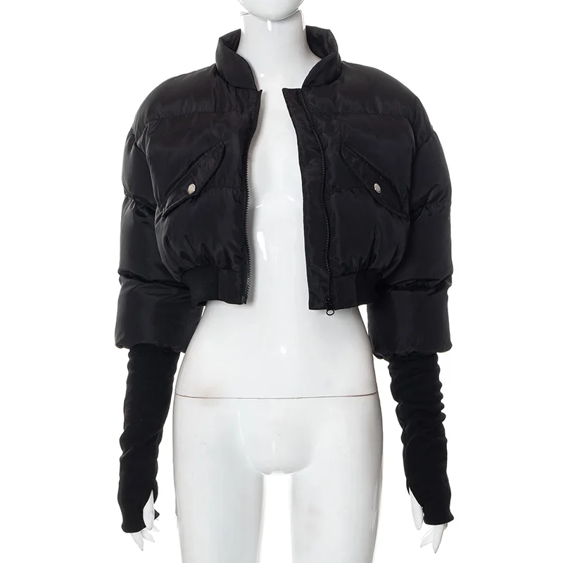 Chic  Cropped Jackets Short Trench Coat Warm Puffer Winter Fall es Solid Color F - £185.61 GBP
