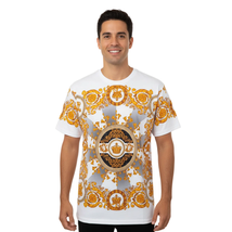 Men LAVERITA European Fashion Crew Shirt Rhine Stones Crown Florals 12089 White image 9