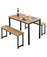 3 Pieces Dining Table Set with 2 Benches for Dining Room Kitchen Bar-Nat... - $3,272.62 MXN