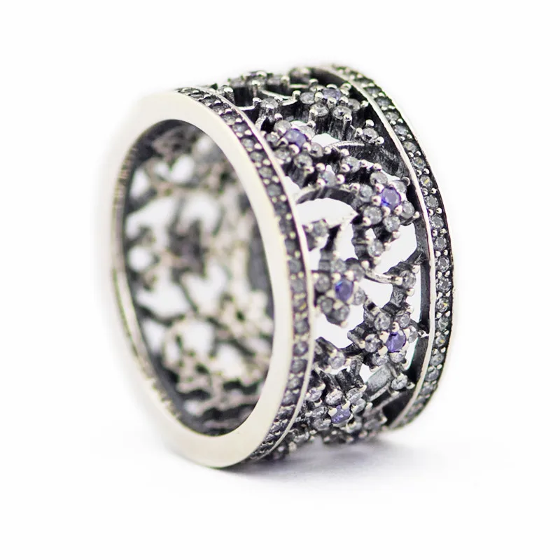 Forget Me Not Ring with Purple &amp; Clear CZ Original 925 Sterling Silver Rings Fem - £40.29 GBP
