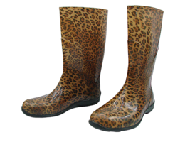 J.Crew Womens Brown Leopard Print Mid Calf Pull On Rain Snow Winter Boots Size 9 - £27.16 GBP