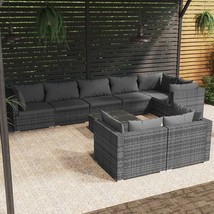  Garden Lounge Set Grey PE rattan, powder-coated steel, plastic, glass - $24,615.97 MXN
