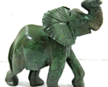 Jade Elephant Polished Hand Carved Good Fortune Trunk Up and Lifted Leg - $197.01