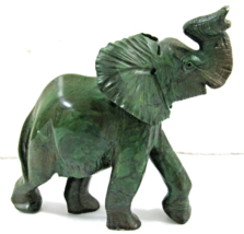 Jade Elephant Polished Hand Carved Good Fortune Trunk Up and Lifted Leg - $197.01