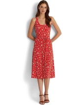 NEW LAUREN RALPH LAUREN RED FLORAL FIT AND FLARE MIDI BELTED DRESS SIZE ... - $82.39