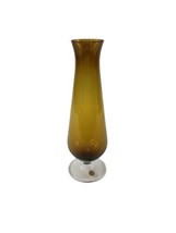 Vintage Amber Glass Gold Bud Vase Clear Footed 8.5 in Made in Sweden  - £14.20 GBP