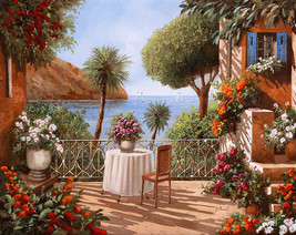 romantic Italy outdoor cafe garden ocean view ceramic tile mural backsplash - £46.94 GBP+