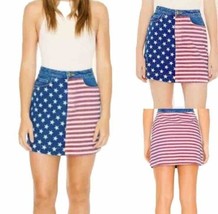 American USA Flag Jean Skirt Denim July 4th Patriotic Stars &amp; Stripes Me... - £11.85 GBP