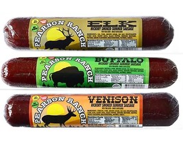 Pearson Ranch Game Meat Summer Sausage Pack of 3 – Elk, Buffalo, Venison - £31.43 GBP
