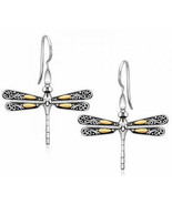 18K Gold and Sterling Silver Dragonfly pierced Earrings, hook 1 pair dan... - €86,58 EUR