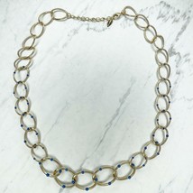 Coldwater Creek Gold Tone Blue Studded Chain Link Necklace - £5.47 GBP