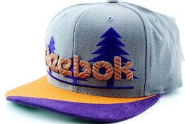 Reebok NK99Z Embroidered Trees Logo Snapback Flat Bill Cap Hat Gray/Purp/Orange - £16.76 GBP
