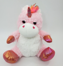 KellyToy Pink Unicorn Rainbow Mane Glitter Eyes Plush 10&quot; Stuffed Toy B308 - £10.04 GBP