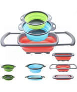 Silicone Collapsible Colander Strainer Set RED, Over Sink, 3 Pieces 2, 4... - $11.64