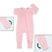 Long Sleeve BABY ROMPER PINK 6-12Mo Cotton Double Zipper Mitted Footed F... - $12.99