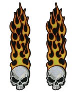 Pair of Long Flame Skull Outlaw Biker Patches (5 Inches Iron on sew on) - £9.55 GBP