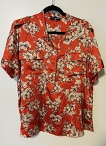 Karl Lagerfeld Paris Women’s Orange Floral Short Sleeve Blouse Top Size L - $232.87 MXN