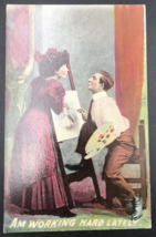 1910s Comic Am Working Hard Lately Couple Kissing Courting Painting Postcard - £11.00 GBP