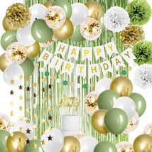 Sage Green Birthday Party Decorations Olive Green And Gold Balloons Greenery Neu - £26.85 GBP