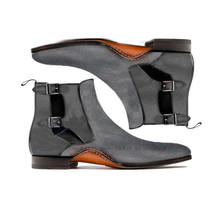 Monk Ankle Boots Men&#39;s Gray Suede Leather Double Buckle Strap Premium Qu... - £125.85 GBP