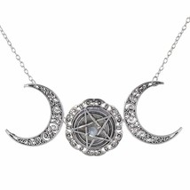 New Crystal Goddess Women Choker Pentagram Pendant Triple Moon Necklace Pentacle - £9.49 GBP