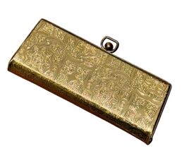 Vintage Gold Tone Floral Etched Metal Vanity Trinket Case Lined Formal D... - $17.81