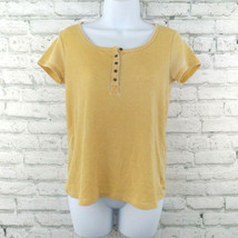 American Eagle Top Womens XXS Yellow Waffle Knit Short Sleeve Henley T Shirt - £10.22 GBP