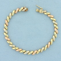 Tri-Color San Marco Macaroni Link Bracelet in 14k Yellow, Rose, and White Gold - $1,297.00