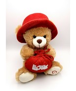 Linzy Toys Handmade 16&quot; Plush Bag of Love Teddy Bear w/ Big Sparkly Red Hat - £12.86 GBP