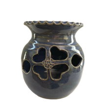 Pebbles Pottery Artisan Made Cutout Vase Blue Signed - £11.39 GBP