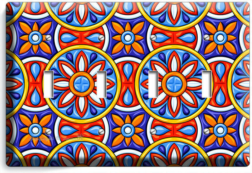 MEXICAN TALAVERA TILE LOOK 4 GANG LIGHT SWITCH PLATE KITCHEN FOLK ART ROOM DECOR