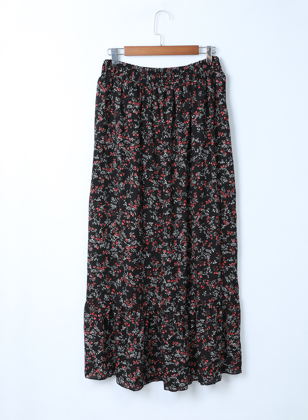 Black Multicolor Floral Ruffled Crop Top and Maxi Skirt Set Item image 5