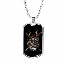 Express Your Love Gifts Japanese Army Skull Head Necklace Engraved 18k Gold Dog  - £55.52 GBP