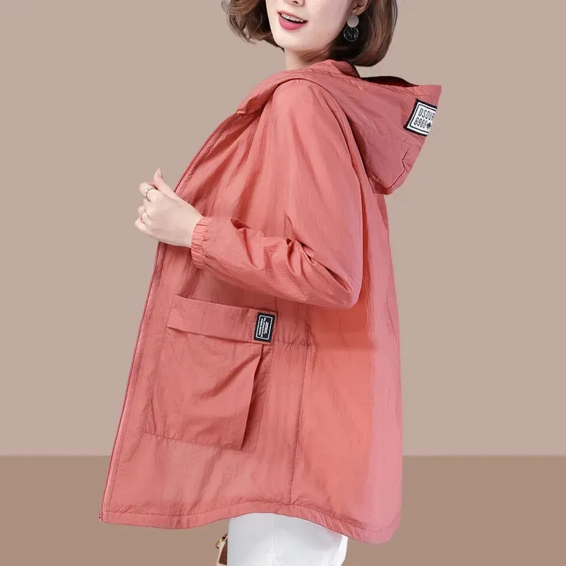  New Fashion Windbreaker Women&#39;s Jacket  protection Coat Long Sleeve Hooded Thin - £111.48 GBP